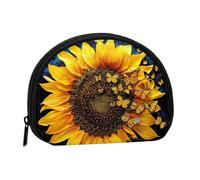 Porte-monnaie avec imprimé tournesol et papillons - Porte-monnaie portable avec fermeture éclair - Sac à maquillage pour femme - Mini trousse de maquillage pour femme pour ranger de la monnaie, des