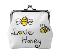 Porte-monnaie avec inscription Bee Love Honey Print - Avec fermeture à baiser - Petite pochette vintage pour homme et femme, Noir , Taille unique, Pochette à monnaie
