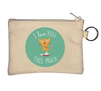 Porte-monnaie avec inscription « I Love You This Much » - Motif chat et oiseau - Beige