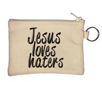 Porte-monnaie avec inscription « Jesus Loves Haters Jesus Loves You » - Beige