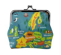 Porte-monnaie avec motif carte de l'Europe avec impression colorée, joli et polyvalent, fermeture éclair, pour pièces de monnaie, cartes