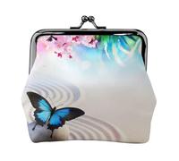 Porte-monnaie avec motif zen, motif papillon, porte-monnaie avec serrure à baiser, petite pochette vintage pour homme et femme, Noir , Taille unique, Pochette à monnaie