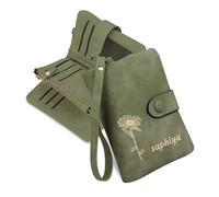 Porte Monnaie avec Multiple Porte Carte Femme Personnalisation Stitch Fleur d'anniversaire Cadeaux Noel Femme Porte Carte Femme Cuir Vert