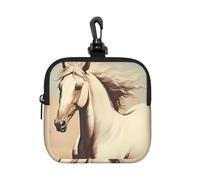 Porte-monnaie avec porte-clés - Motif cheval blanc cabré - Pour voyage, usage quotidien et cadeaux