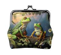 Porte-monnaie avec verrou de baiser Mini pochette à monnaie de nombreuses grenouilles chantant sur les branches Portefeuille en cuir pour femme
