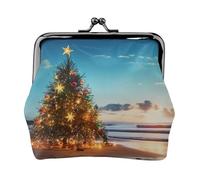 Porte-monnaie avec verrou Kiss Lock Mini porte-monnaie Arbre de Noël sur la plage Portefeuilles en cuir pour femme