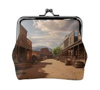 Porte-monnaie avec verrou Kiss Lock Mini porte-monnaie Old Wild West Cowboy Town Portefeuille en cuir pour femme
