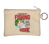 Porte-monnaie beige avec inscription « A Bad Day of Fishing Beats A Good Day of Work »