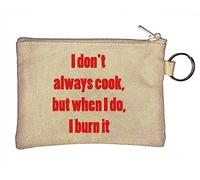 Porte-monnaie beige avec inscription « I Don't Always Cook, but When I do, I Burn it »