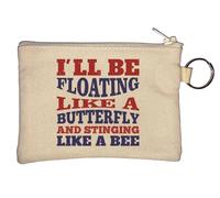 Porte-monnaie beige avec inscription « I'll be Floating Like a Butterfly and stinging Like a Bee »