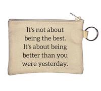 Porte-monnaie beige avec inscription « It's Not About Being Best It's About Being Better Than You were Yesterday »