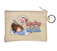 Porte-monnaie beige avec inscription « Sleeping Girl Dreaming of Cozy Bed »