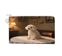 Porte-monnaie Bichon Frise à la maison avec fermeture éclair, sac à main en toile portable pour homme et femme Petite trousse de maquillage, Bichon frisé à la maison, Taille unique, Petit