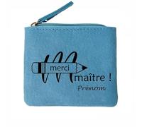 Porte Monnaie Bleu Motif Merci Maitre Personnalisable