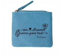 Porte Monnaie Bleu Motif Merci Nounou Fleur Personnalisable
