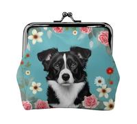 Porte-monnaie Border Collie Florals - Petit porte-cartes pour homme et femme - Pour le shopping et les sorties décontractées, noir, One Size, Art déco