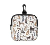 Porte-Monnaie carré à Fermeture éclair, Motif lévrier, Whippet et Chien, avec Fermoir Mousqueton.