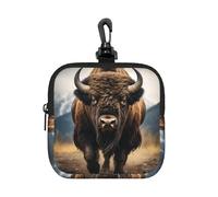 Porte-Monnaie carré en Bison d'Amérique du Nord avec Fermeture éclair et Boucle Mousqueton.