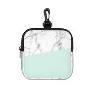 Porte-Monnaie carré en marbre Blanc véritable, moitié Vert Menthe Pastel, Fermeture éclair, Pochette à Monnaie avec Fermoir Mousqueton.