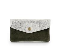 Porte-Monnaie Cartes Mi-long Cuir Véritable Suède Irisé A 2 Tons Femme - Kaki