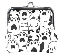 Porte-monnaie chic en cuir noir avec motif de pattes esquisses pour femme avec boucle mignonne et verrou, Chic Black Sketch Paws, OneSize