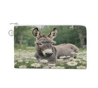 Porte-monnaie citrouille et chat noir avec fermeture éclair, sac à main en toile, porte-monnaie portable pour homme et femme, petite trousse de maquillage, Âne dans Daisy Bush, Taille unique, Petit