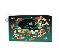 Porte-monnaie citrouille et chat noir avec fermeture éclair, sac à main en toile, porte-monnaie portable pour homme et femme, petite trousse de maquillage, Crâne de poisson koï, Taille unique, Petit