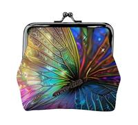 Porte-monnaie coloré avec imprimé papillon arc-en-ciel pour femme en cuir synthétique mignon avec serrure à baiser, Noir , Taille unique, Pochette à monnaie