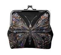 Porte-monnaie coloré avec imprimé papillon et strass pour femmes et filles - Mini pochette portefeuille avec verrou à baiser - Joli portefeuille en cuir, Noir , Taille unique, Pochette à monnaie