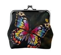 Porte-monnaie coloré avec imprimé papillon pour femmes et filles - Mini pochette portefeuille avec verrou à baiser - Joli portefeuille en cuir, Noir , Taille unique, Pochette à monnaie