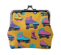 Porte-monnaie coloré en cuir microfibre imprimé patins à roulettes pour femme, mini portefeuille pour cartes et rouge à lèvres