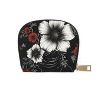 Porte-monnaie coloré en cuir synthétique avec imprimé cupcakes « Happy Birthday » avec 12 emplacements pour cartes, mini portefeuille pour femme et cadeau attentionné, Noir avec fleur., One Size