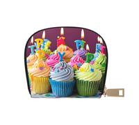 Porte-monnaie coloré en cuir synthétique avec imprimé cupcakes « Happy Birthday » avec 12 emplacements pour cartes, mini portefeuille pour femme et cadeau attentionné, Cupcakes colorés « Happy