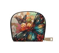 Porte-monnaie coloré en cuir synthétique avec imprimé cupcakes « Happy Birthday » avec 12 emplacements pour cartes, mini portefeuille pour femme et cadeau attentionné, Papillon Fleurs Art, One Size