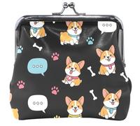 Porte-monnaie coloré mignon en cuir mignon chiens de dessin animé noir baiser serrure porte-monnaie porte-monnaie pochette 11,5 cm x 10,5 cm