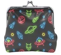 Porte-monnaie coloré Rockets Planets noir pour femme en cuir avec serrure à baiser, porte-monnaie pour filles, 11,5 x 10,5 cm