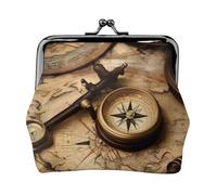 Porte-monnaie compact avec boussole et carte du monde - Avec serrure - Joli portefeuille - Mini pochette pour pièces de monnaie et cartes