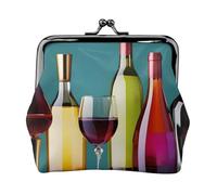 Porte-monnaie compact avec verres à cocktail et bouteille de vin - 11,5 x 10,5 cm - Joli mini portefeuille avec fermeture à baiser - Pochette étanche