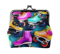 Porte-monnaie compact coloré imprimé patins à roulettes exquis avec verrou de baiser mignon mini pochette pour pièces de monnaie cartes portefeuille