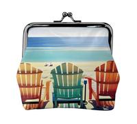 Porte-monnaie compact et polyvalent pour femme avec imprimé scène de plage avec chaises
