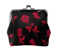 Porte-monnaie compact imprimé crâne rose 11,5 x 10,5 cm mignon mini portefeuille avec fermeture à baiser pochette étanche