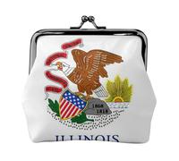 Porte-monnaie compact imprimé drapeau de l'État de l'Illinois 11,5 x 10,5 cm mignon mini portefeuille avec fermeture à baiser pochette étanche