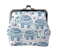 Porte-monnaie compact imprimé éléphant bohème 11,5 x 10,5 cm mignon mini portefeuille avec fermeture à baiser pochette étanche