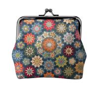 Porte-monnaie compact imprimé floral bohème 11,5 x 10,5 cm mignon mini portefeuille avec fermeture à baiser pochette étanche