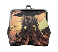 Porte-monnaie compact imprimé horreur d'Halloween 11,5 x 10,5 cm mignon mini portefeuille avec fermeture à baiser pochette étanche