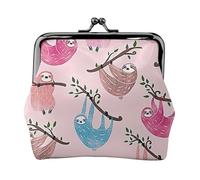 Porte-monnaie compact imprimé paresseux coquin, 11,5 x 10,5 cm, joli mini portefeuille avec fermeture à baiser, pochette étanche