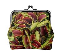 Porte-monnaie compact imprimé plante carnivore pour femme avec fermeture éclair