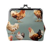 Porte-monnaie compact imprimé poulet 11,5 x 10,5 cm mignon mini portefeuille avec fermeture à baiser pochette étanche