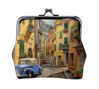 Porte-monnaie compact imprimé rue italienne 11,5 x 10,5 cm mignon mini portefeuille avec pochette étanche Kiss Lock
