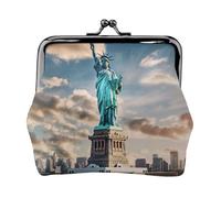 Porte-monnaie compact imprimé Statue de la Liberté à NYC 11,5 x 10,5 cm mignon mini portefeuille avec fermeture à baiser pochette étanche